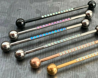 Details about   14g Sparkle Green Synthetic Opal Black Ornate Bat Industrial Barbell #395