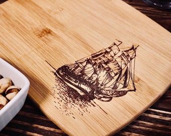 Nautical Ship Sailboat Bamboo Cutting, Chopping, Charcuterie Board