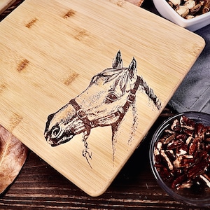 Horse Portrait Bamboo Cutting Serving Charcuterie Meat Cheese Board