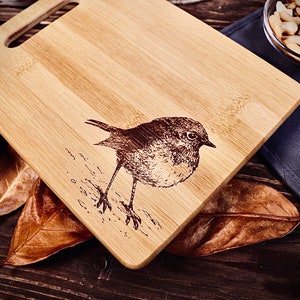 Small Bird Autumn Fall Bamboo Cutting Serving Charcuterie Cheese Board