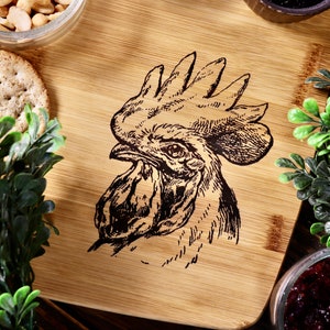 Rooster Chicken Hen Engraved Bamboo Cutting Chopping Serving Charcuterie Board