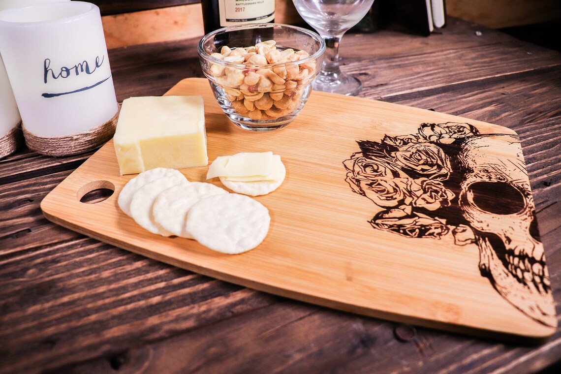 cool halloween decor ideas skull with roses charcuterie board