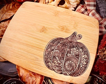 Pumpkin Design Gourd Floral Autumn Fall Bamboo Cutting Serving Charcuterie Cheese Board