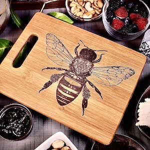 Ornate Bee Engraved Bamboo Cutting Board