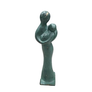 Vintage Art Deco Cast Bronze Mother Holding Baby Mom Child Sculpture 9.5&quot; Tall