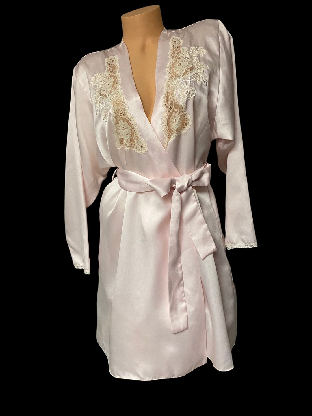 Vintage Vandemere Pink Satin & Lace Robe Dressing Gown S Etsy