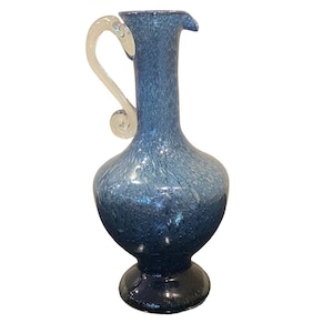 Vintage Murano Blue Glass Bubble Vase Ewer Galaxy Constellation