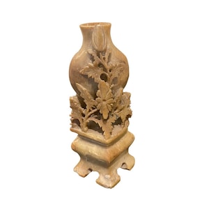 Vintage Chinese Hand Carved Soapstone Bud Vase Footed Floral Asian Decor 5&quot;