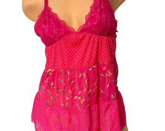 Victoria’s Secret NWT Y2K Embroidered Floral Mesh Babydoll Cami M