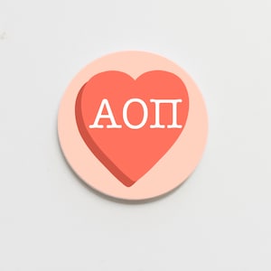 Alpha Omicron Pi Greek Conversation Heart Button