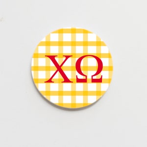 Chi Omega Gingham Greek  Button