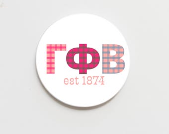 Gamma Phi Beta Greek Gingham Letters Button
