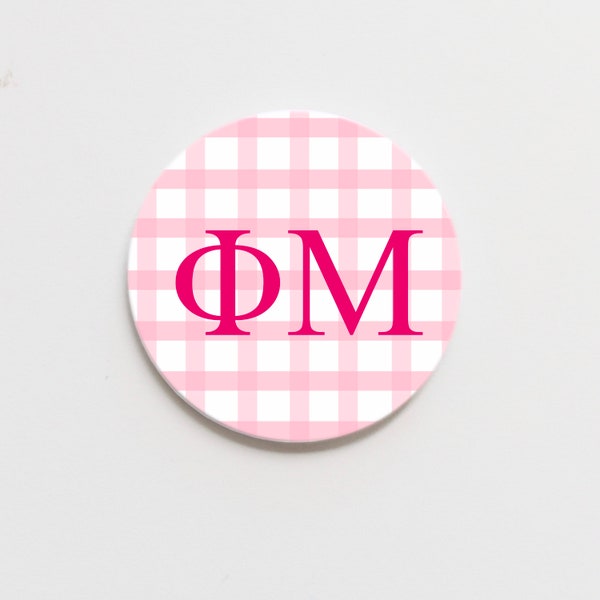 Phi Mu Gingham Greek  Button