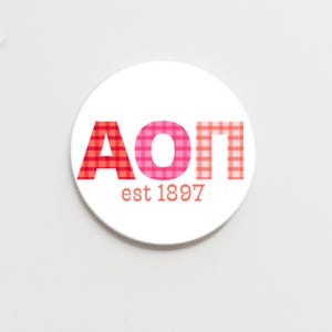 Alpha Omicron Pi Greek Gingham Letters Button