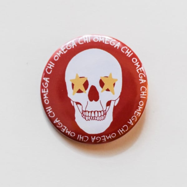 Chi Omega Greek Skull Button