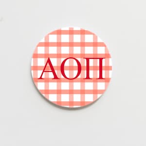 Alpha Omicron Pi Gingham Greek  Button