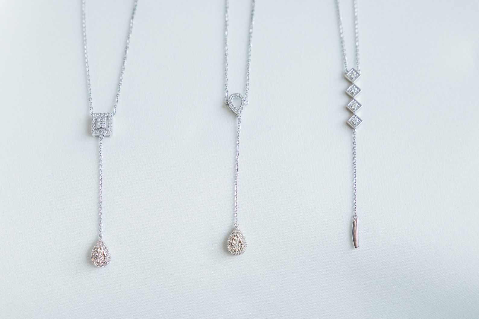 14K White Gold Lariat Necklace/ Diamond Drop Necklace /gift Etsy