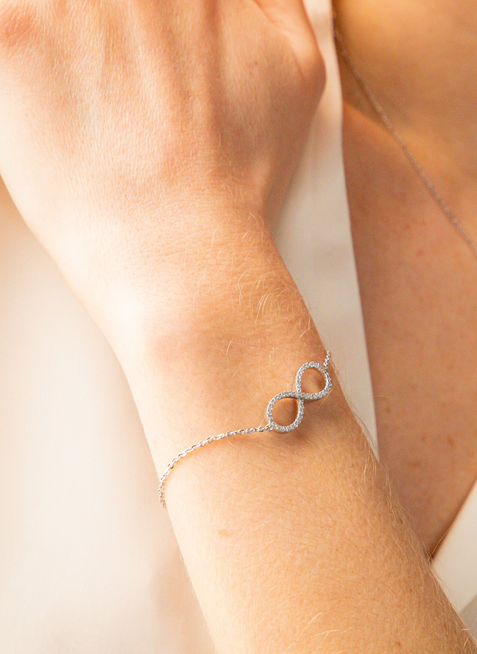 14k White Gold Infinity Bracelet/fine Diamond Bracelet/ Etsy