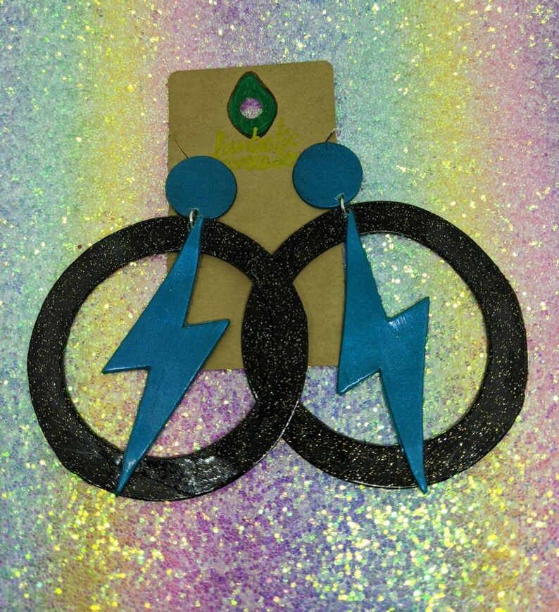 Teal Lightning Bolt Earrings Thunder Hoops Polymer Clay Etsy