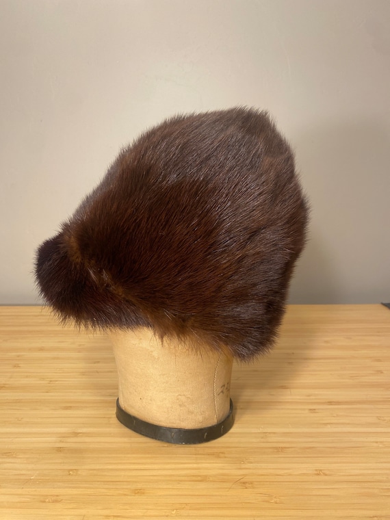 Vintage Authentic Mink Fur Hat Mink Fur Hat - 1950s 1960s Furry Brown Halo Style Winter  main image 4