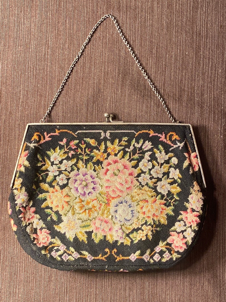 Vintage needlepoint purse from the 1920s image 1