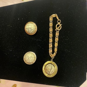 Vintage Marvella Globe Bracelet and Clip on Earrings
