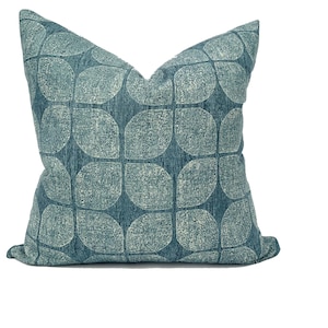 Petaluma in Baltic, High end designer blue/teal/navy linen throw pillow cover, abstract /geometric custom pillow, pattern deep teal lumbar