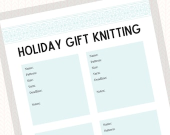 Holiday Gift Knitting Project Planner Page, Digital Download for Knitters