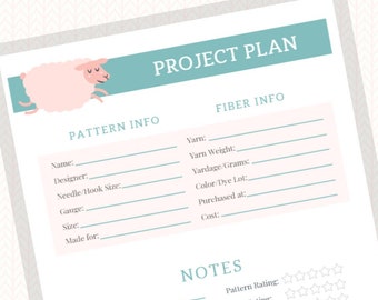 Knitting Project Planner Page, Digital Download