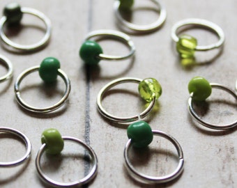 Green Grass Beaded Stitch Markers, Colorful stitch markers, ring stitch markers, lace work markers