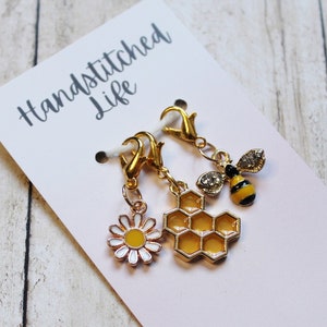 Save the Bees Stitch Marker Trio, Knitting Progress Keeper, Crochet Progress Keeper, Stitch Marker Charm, Planner Charm