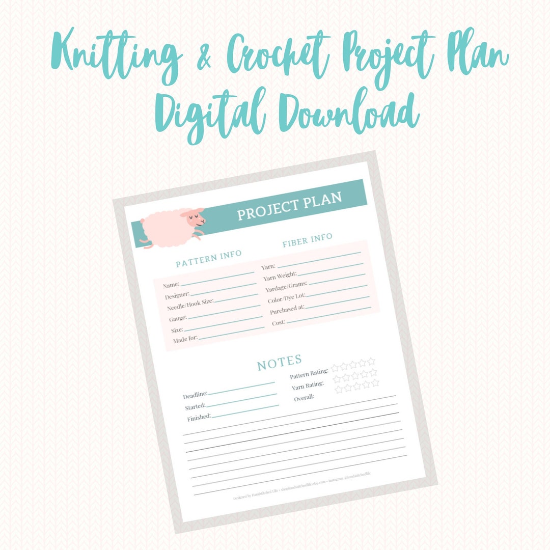 Knitting Project Planner Page Digital Download