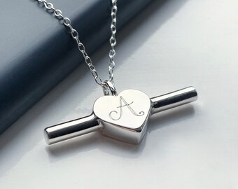 T Bar Heart Initial Necklace