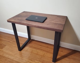 Walnut desk with U shaped metal legs, Handcrafted walnut desk, Walnut table top, solid wood desk