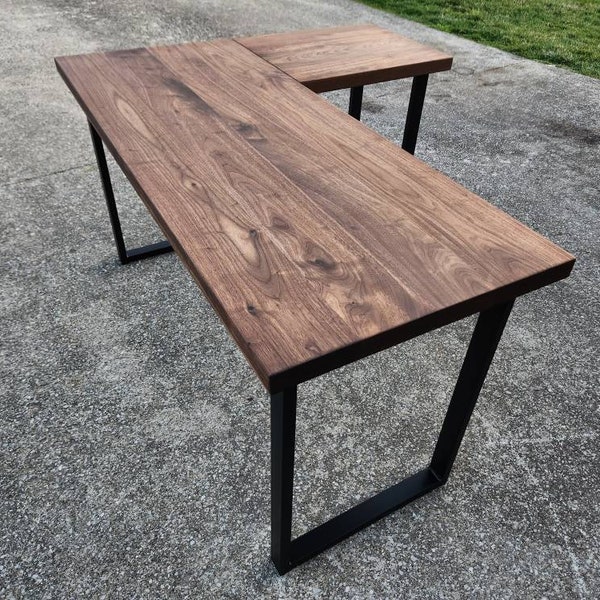 L shape wood desk, L shaped desk, corner desk, solid wood L desk