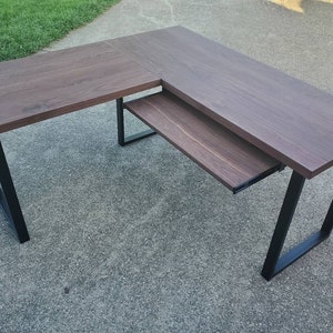 L shaped wood desk, solid walnut L desk, walnut Corner desk, solid wood corner desk