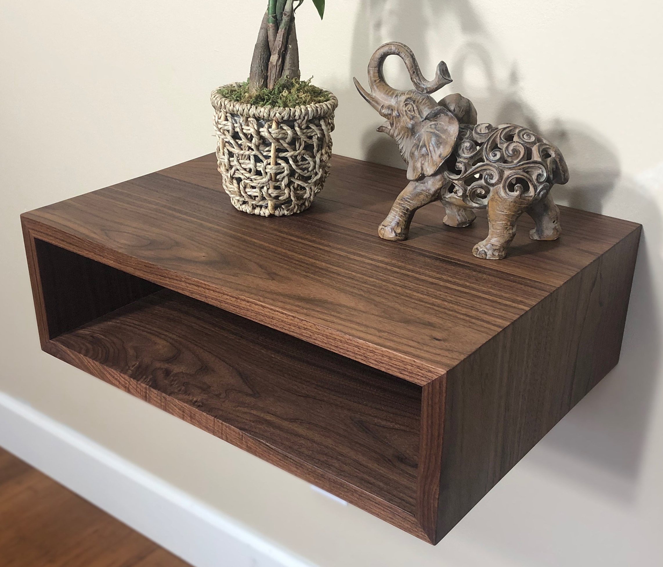 Floating nightstand / floating end table solid black walnut