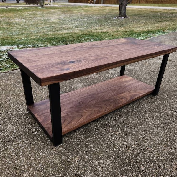 Solid walnut coffee table with lower shelf, solid wood coffee table with shelf, walnut coffee table