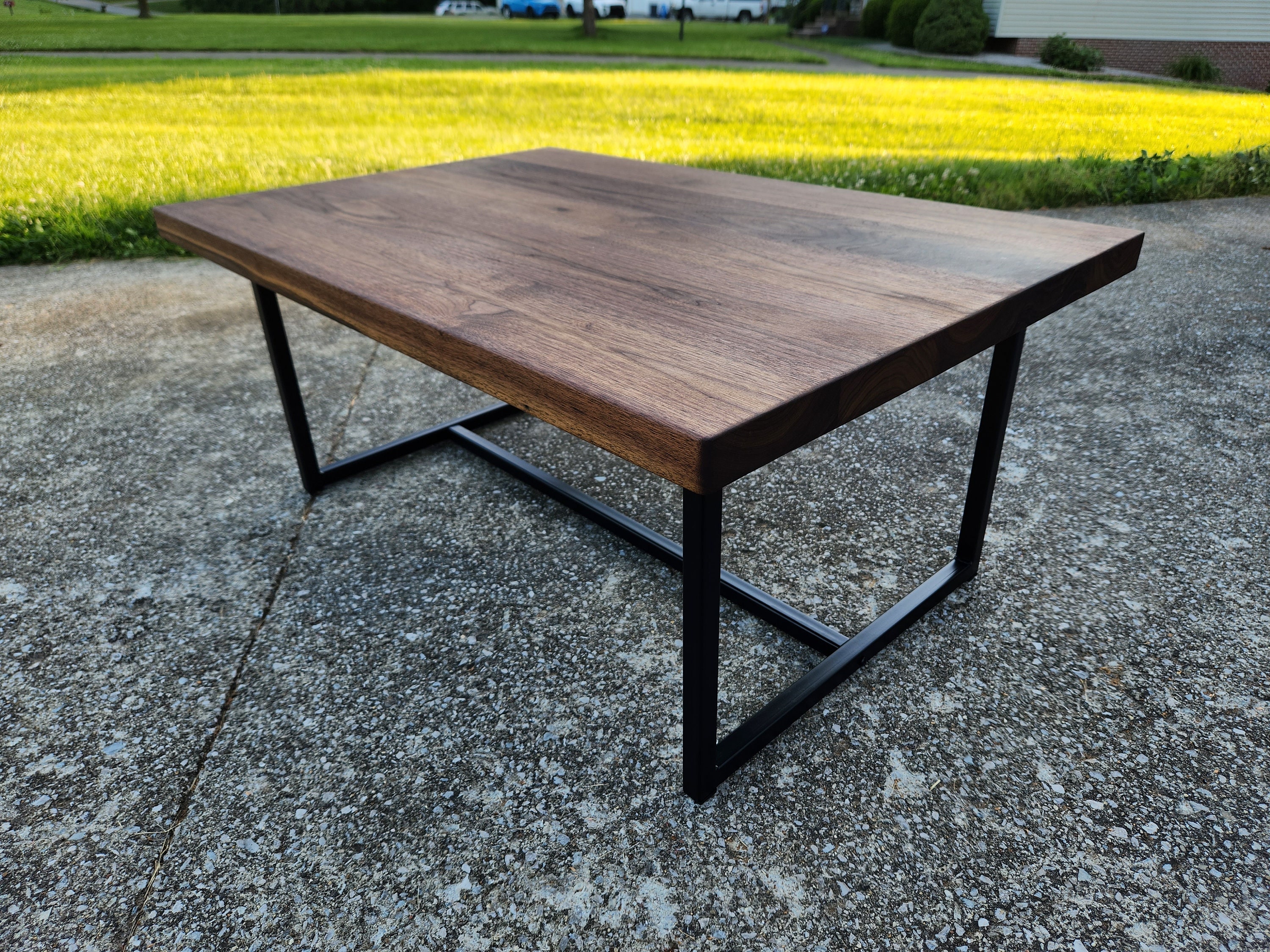 Walnut coffee table with clearance metal legs