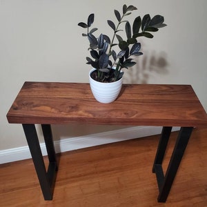Entry Console Table with Narrow Drawers – Tiger Maple with Walnut