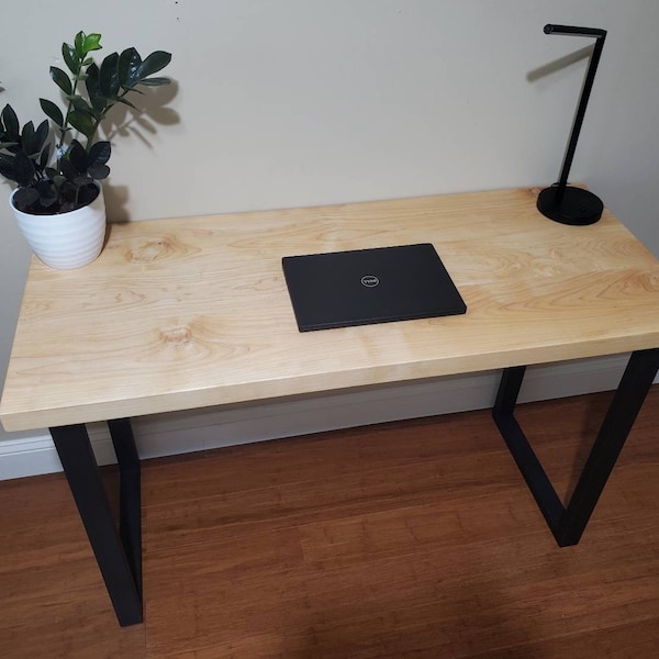 Maple desk, solid wood desk with metal legs