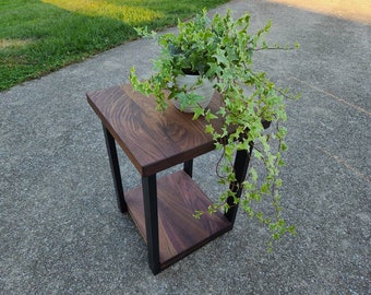 Walnut side table with lower shelf, solid walnut side table, Walnut end table
