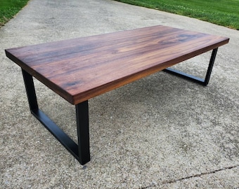 Walnut Coffee table with U shape metal legs,Solid walnut coffee table, custom wood coffee table