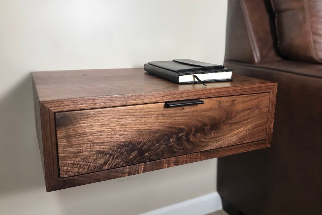 Solid Walnut Floating Nightstand, Walnut Floating Nightstand, Floating