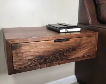 Solid walnut floating nightstand, walnut floating nightstand, floating drawer unit