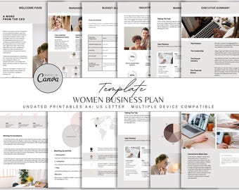 Plantilla de plan de negocios para mujeres / Plan de negocios de inicio para mujeres / Estrategia empresarial para emprendedoras / Plantilla de plan financiero / Plan de negocios
