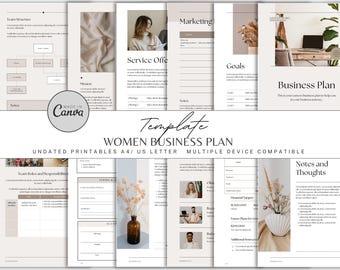 Plantilla de plan de negocios para mujeres / Plan de negocios de inicio para mujeres / Estrategia empresarial para emprendedoras / Plantilla de plan financiero / Plan de negocios