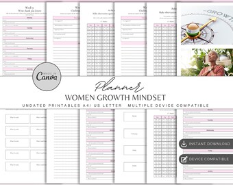 Planificador de mentalidad de crecimiento para mujeres / Diario de desarrollo personal / Diario de pensamiento positivo / Seguimiento de superación personal / Planificador de establecimiento de objetivos