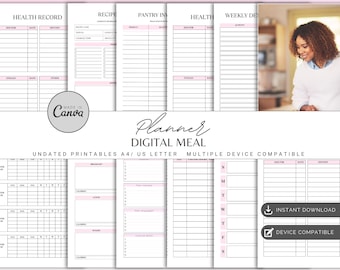 Women’s Meal Planner | Weekly Meal Planning & Grocery List | Healthy Eating Organizer | Meal Prep Journal | Nutrition Tracker, Printable PDF