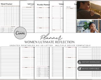 女性のための振り返りプランナー | 自己成長ジャーナル | 自己発見プランナー | 振り返り、目標設定 | マインドフルネスと感謝のジャーナル
